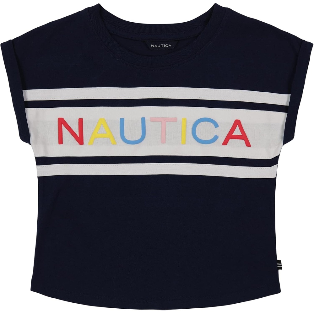 image:imageNautica Girls Short Sleeve Graphic Logo TShirt Everyday Casual Wear Soft amp Comfortable FitPeacoat Billboard