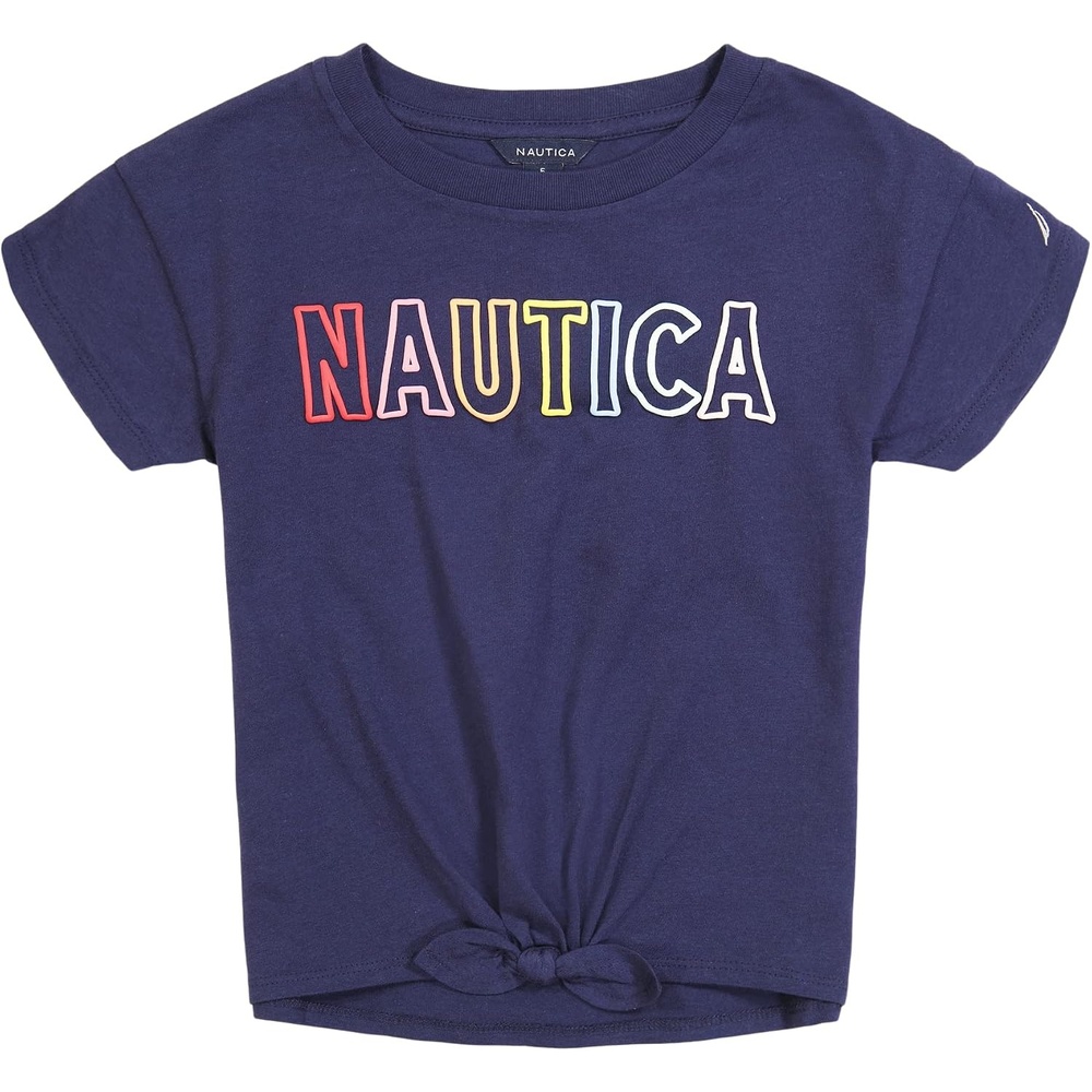 image:imageNautica Girls Short Sleeve Graphic Logo TShirt Everyday Casual Wear Soft amp Comfortable FitPeacoat Tiefront