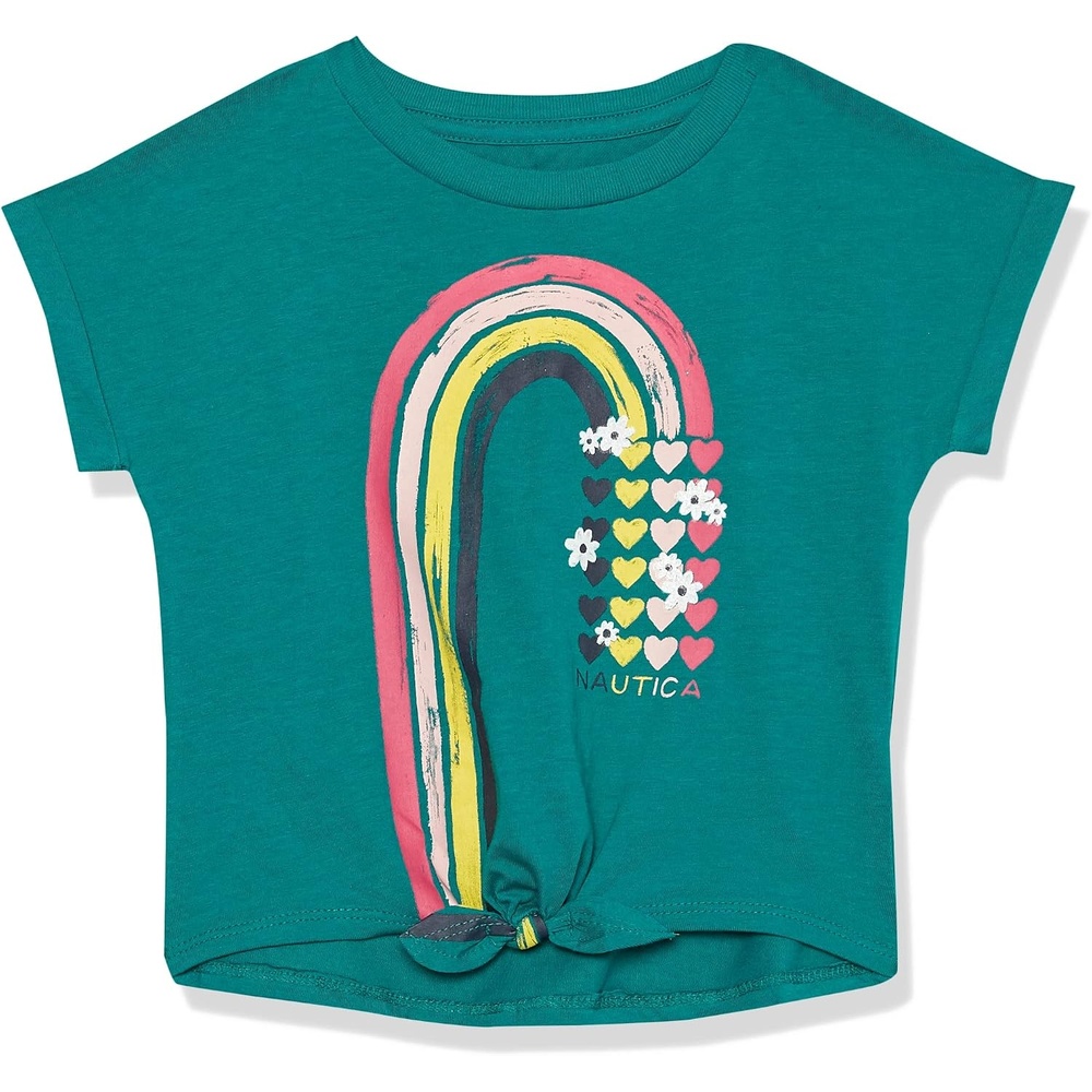 image:imageNautica Girls Short Sleeve Graphic Logo TShirt Everyday Casual Wear Soft amp Comfortable FitQuetzal Green Rainbow
