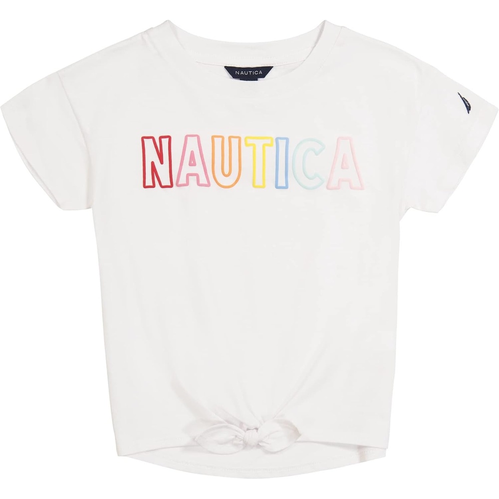 image:imageNautica Girls Short Sleeve Graphic Logo TShirt Everyday Casual Wear Soft amp Comfortable FitWhite Tiefront