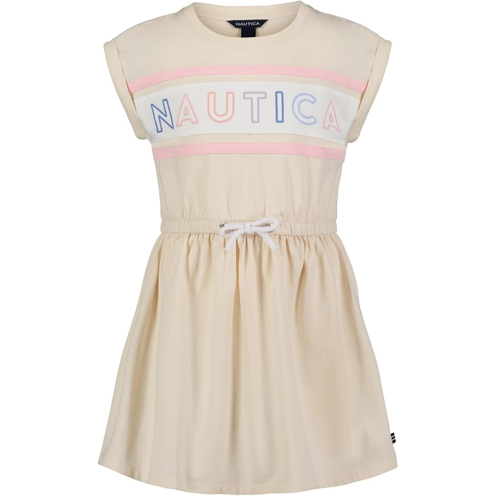 image:imageNautica Girls Short Sleeve Jersey Tee Dress with Elastic Cinched Waist Fun Designs amp ColorsWhite Swan Logo