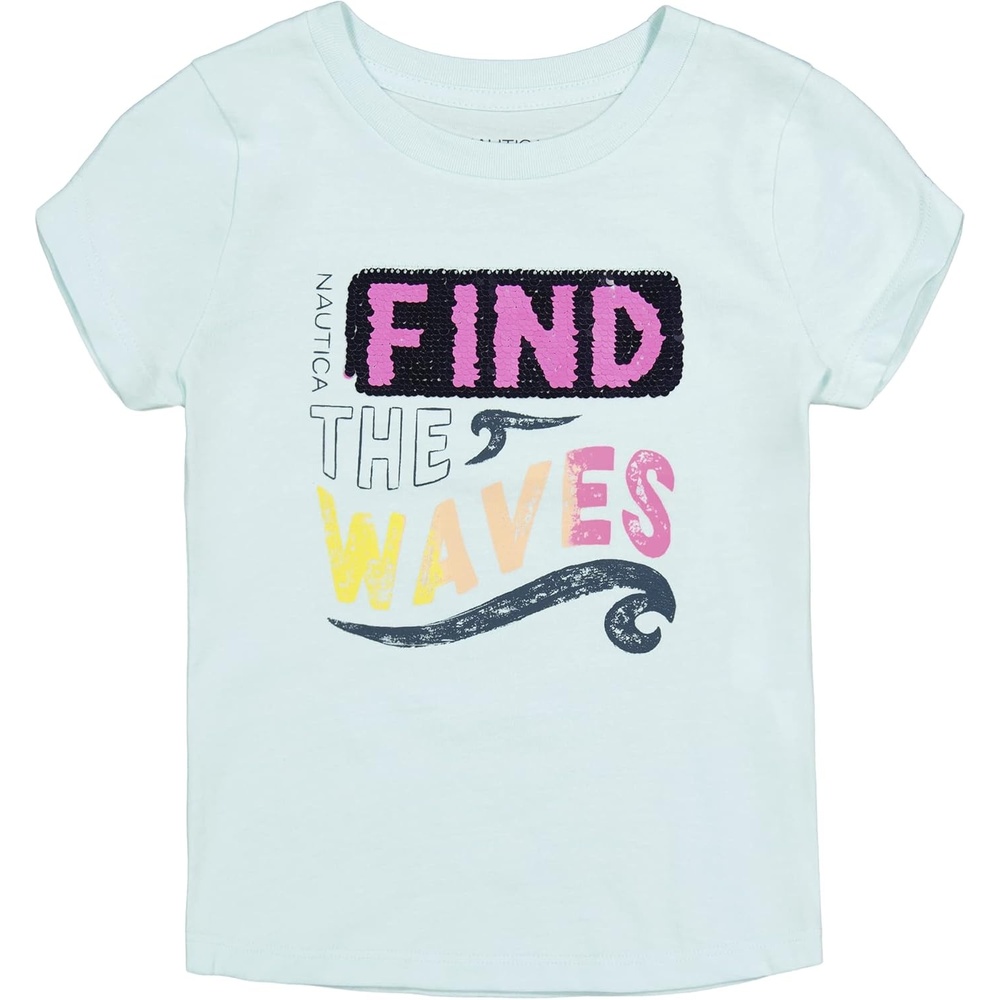 image:imageNautica Girls Short Sleeve Legacy TShirt with Flip Sequin Design Cotton Tee with Tagless InteriorBlue Light Waves