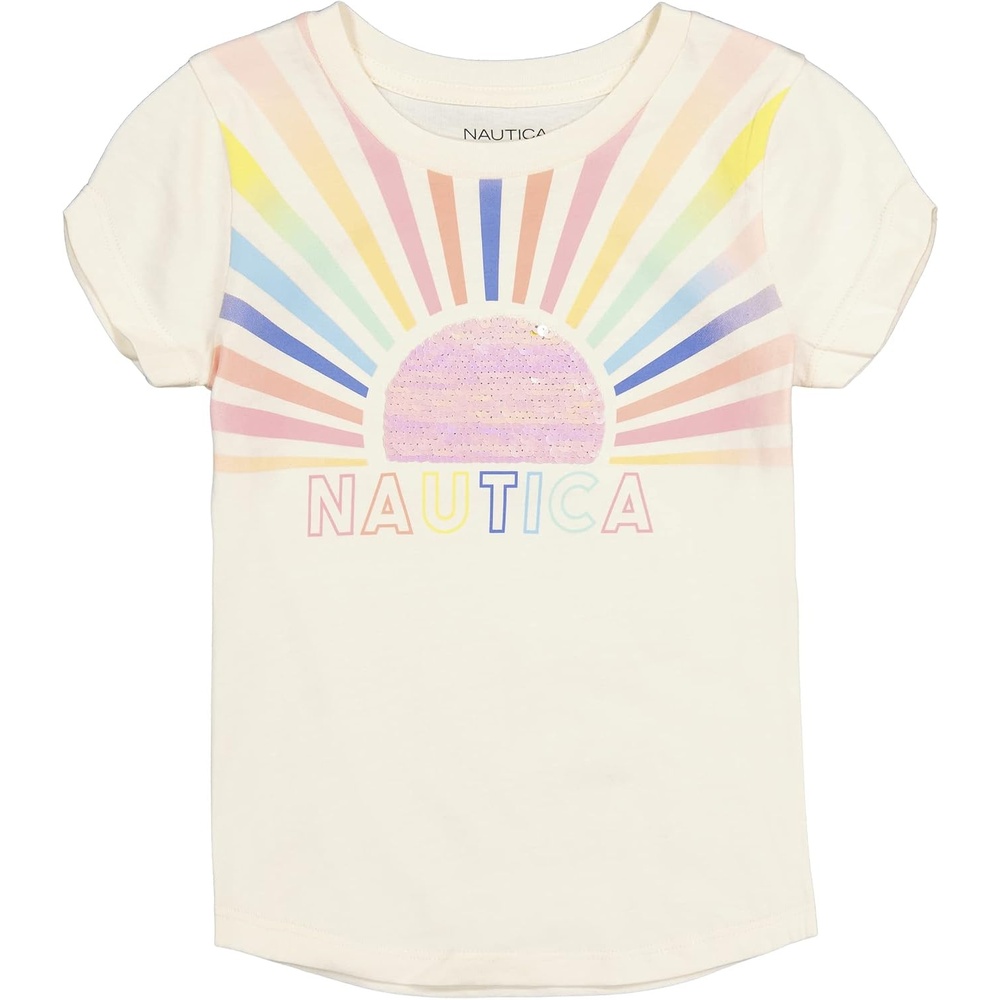 image:imageNautica Girls Short Sleeve Legacy TShirt with Flip Sequin Design Cotton Tee with Tagless InteriorEggnog Ombre Sun