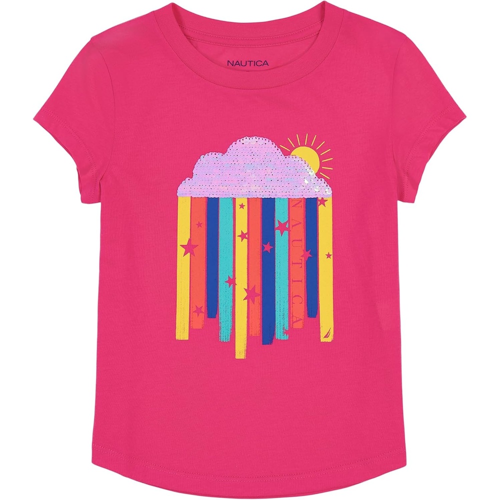 image:imageNautica Girls Short Sleeve Legacy TShirt with Flip Sequin Design Cotton Tee with Tagless InteriorFuchsia Purple Rainbow Sequin