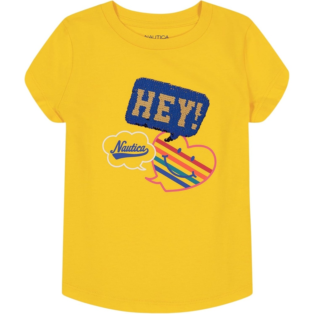 image:imageNautica Girls Short Sleeve Legacy TShirt with Flip Sequin Design Cotton Tee with Tagless InteriorMaize Hey