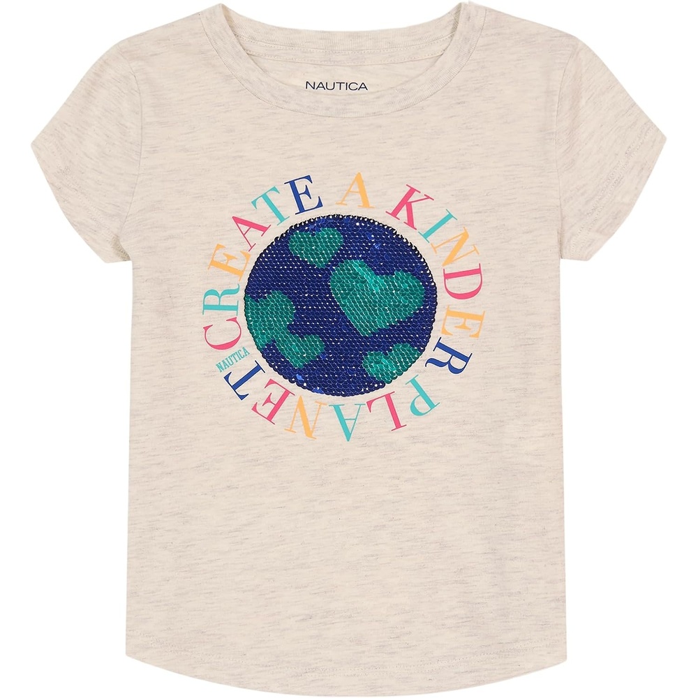 image:imageNautica Girls Short Sleeve Legacy TShirt with Flip Sequin Design Cotton Tee with Tagless InteriorOatmeal Heather