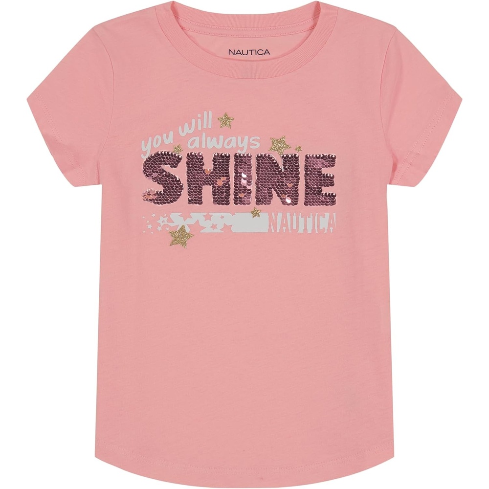 image:imageNautica Girls Short Sleeve Legacy TShirt with Flip Sequin Design Cotton Tee with Tagless InteriorPink Dolphin Sequin Shine
