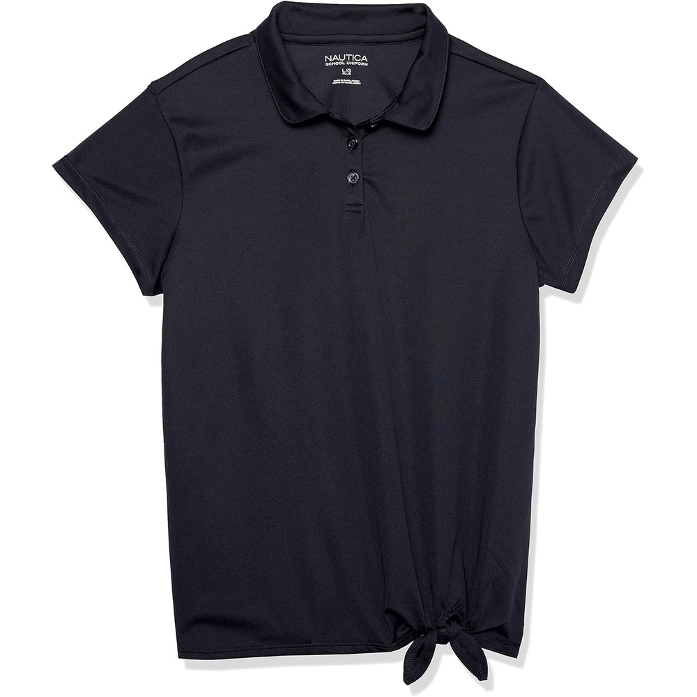 image:imageNautica Girls Short Sleeve Performance PoloNavyTie Front