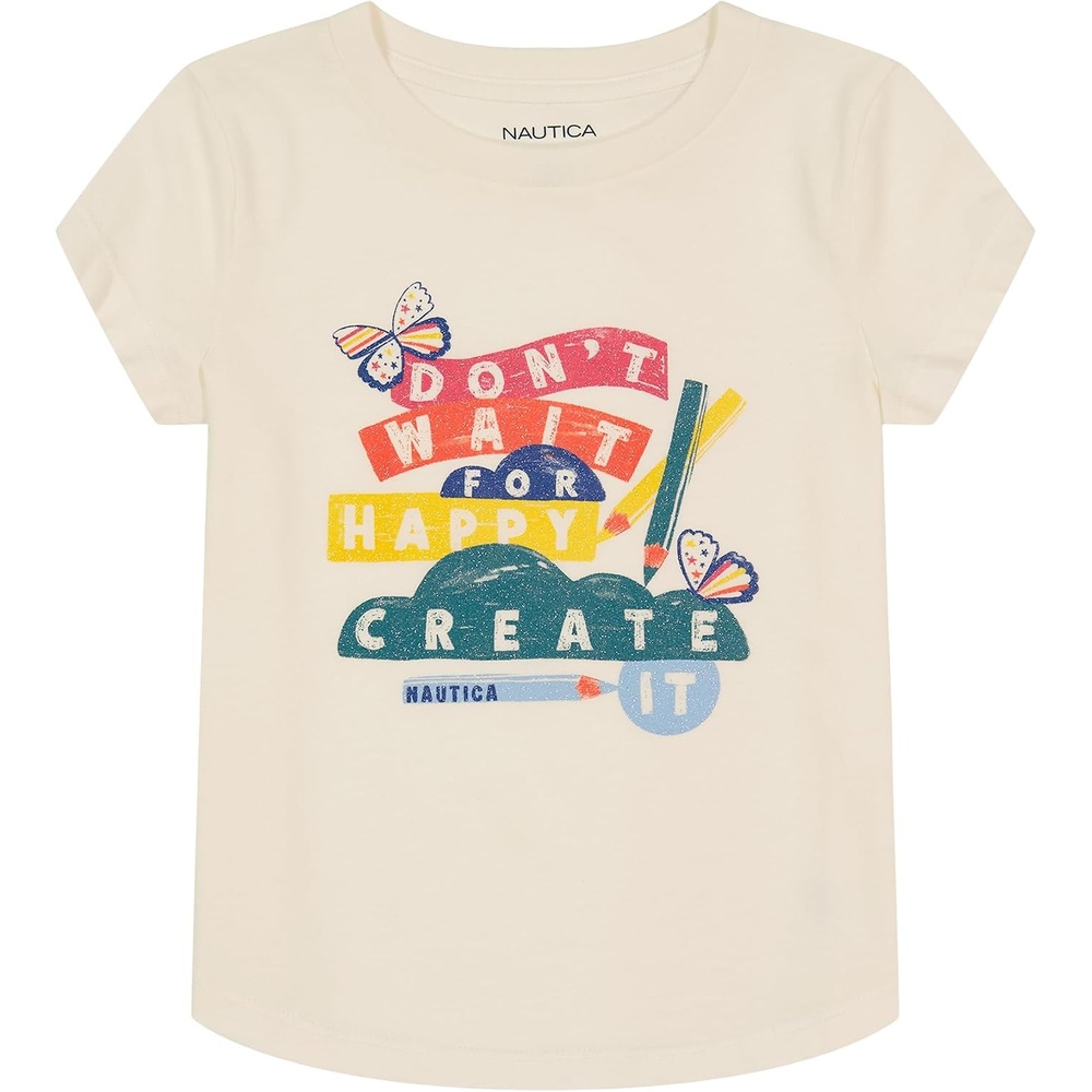 image:imageNautica Girls Short Sleeve TShirt with Fun Graphic Design Cotton Tee with Tagless InteriorEgret Happy