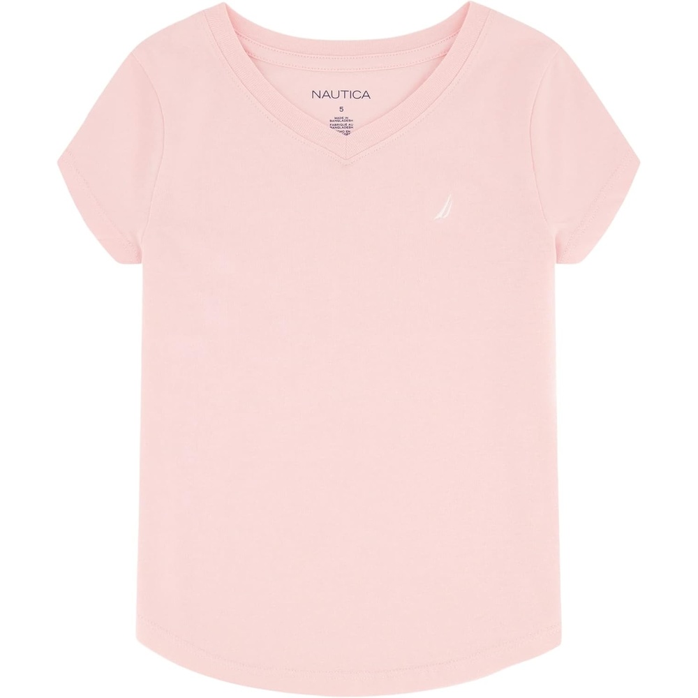 image:imageNautica Girls Short Sleeve VNeck TShirt Solid Cotton Blend Tee with Tagless InteriorAlmond Blossom