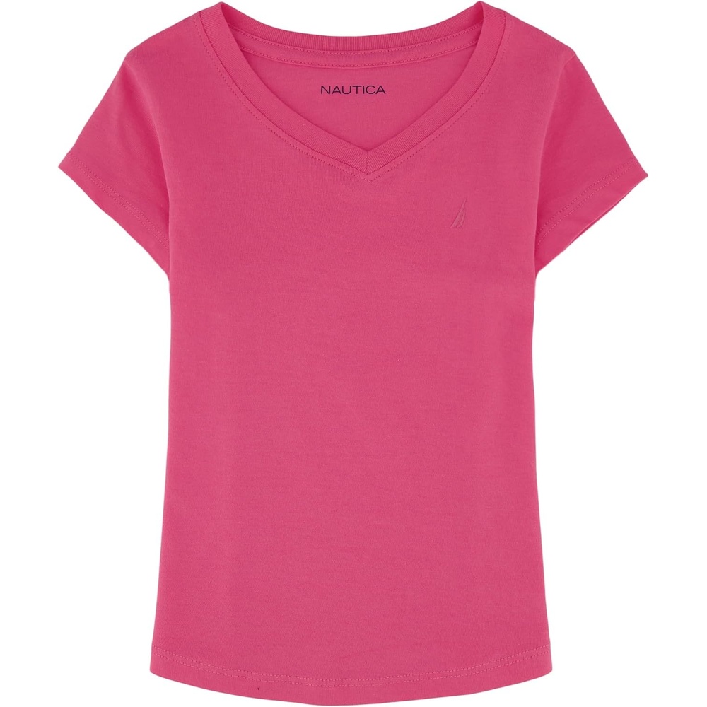 image:imageNautica Girls Short Sleeve VNeck TShirt Solid Cotton Blend Tee with Tagless InteriorCarmine Rose