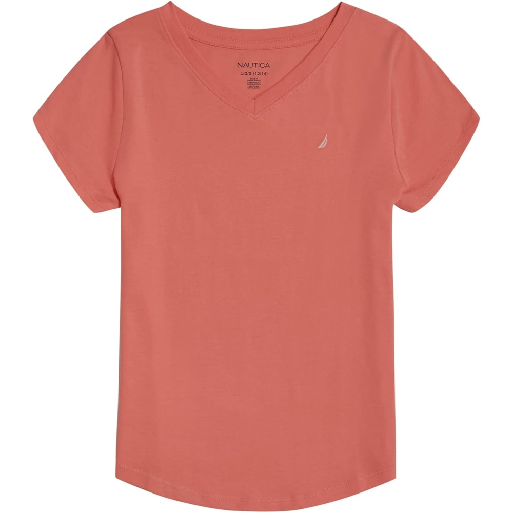 image:imageNautica Girls Short Sleeve VNeck TShirt Solid Cotton Blend Tee with Tagless InteriorGeorgia Peach