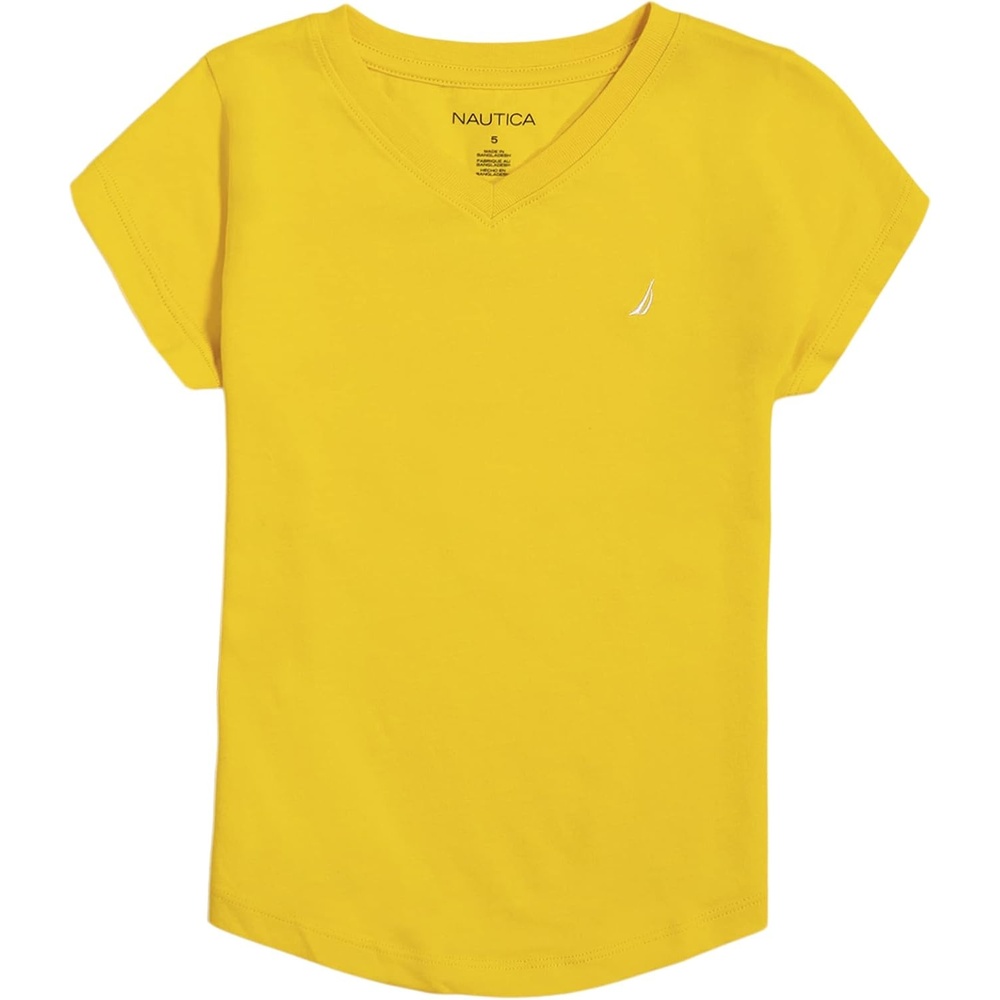 image:imageNautica Girls Short Sleeve VNeck TShirt Solid Cotton Blend Tee with Tagless InteriorLemon
