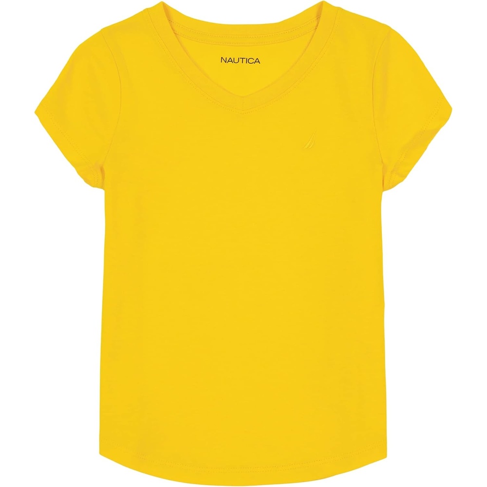 image:imageNautica Girls Short Sleeve VNeck TShirt Solid Cotton Blend Tee with Tagless InteriorMaize