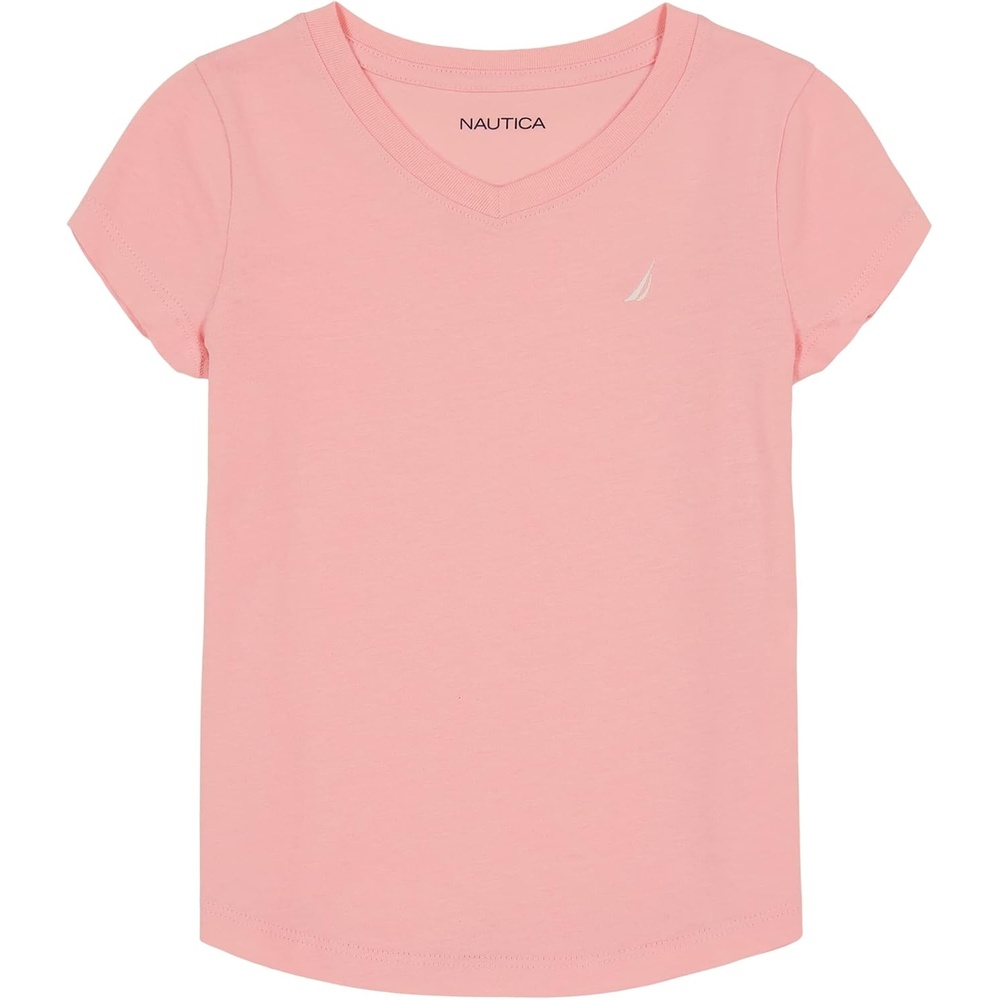 image:imageNautica Girls Short Sleeve VNeck TShirt Solid Cotton Blend Tee with Tagless InteriorPink Dolphin