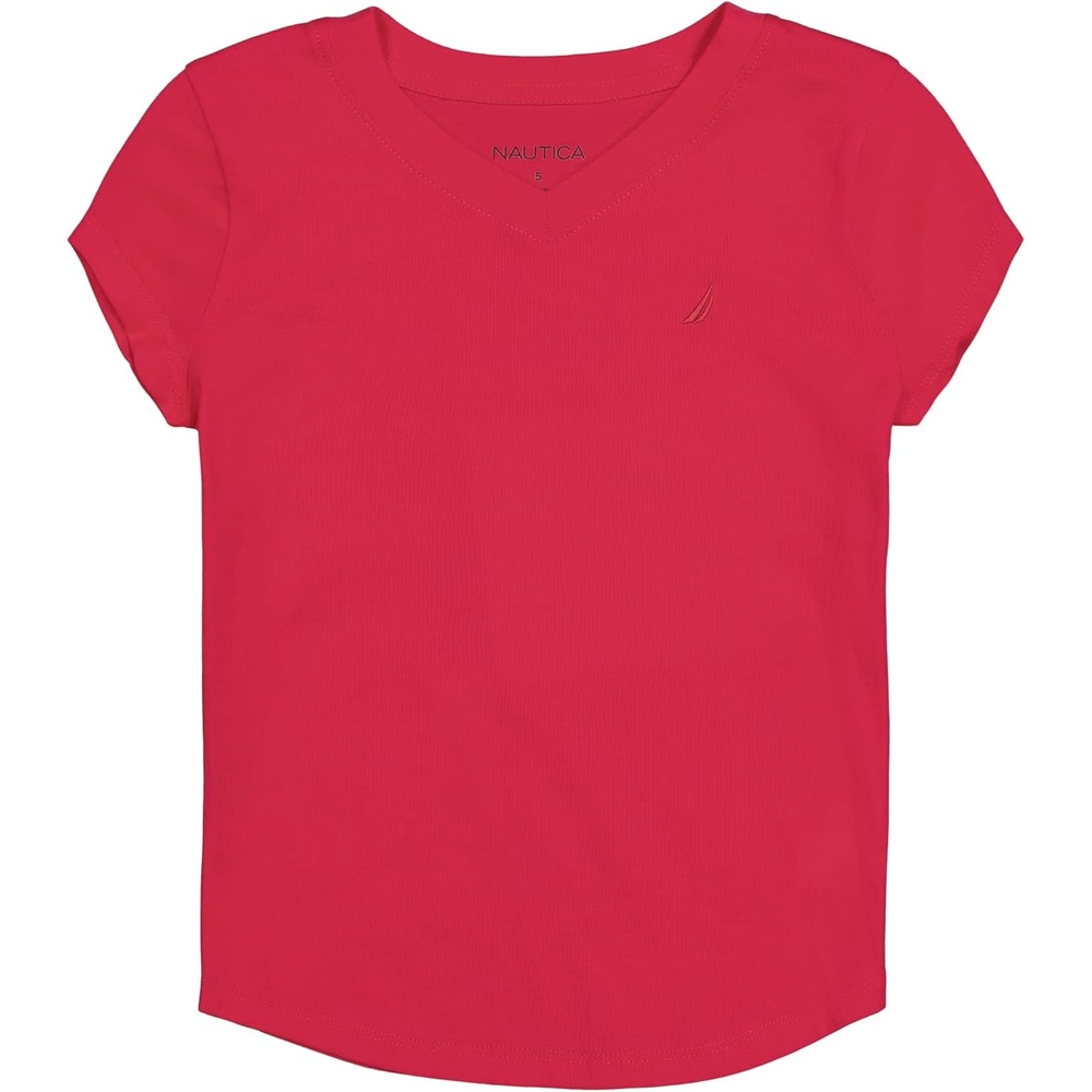 image:imageNautica Girls Short Sleeve VNeck TShirt Solid Cotton Blend Tee with Tagless InteriorVirtual Pink