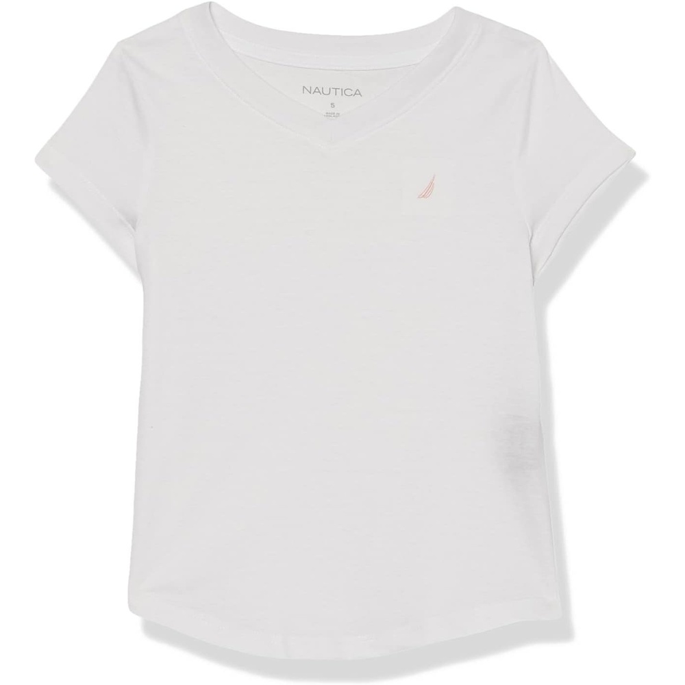 image:imageNautica Girls Short Sleeve VNeck TShirt Solid Cotton Blend Tee with Tagless InteriorWhite