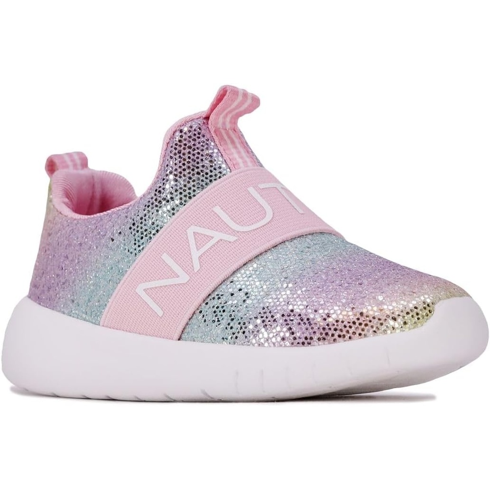 image:imageNautica Girls SlipOn Sneaker Athletic Running Kids Shoe for Walking Running Tennis and Sports ToddlerLittle KidLight Rainbow Holograph
