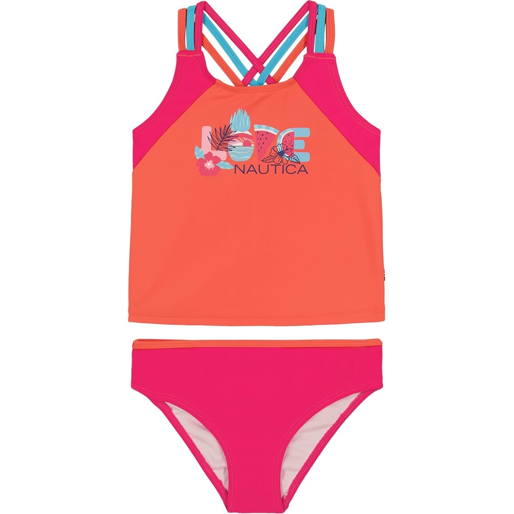 image:imageNautica Girls TwoPiece Bikini Swimsuit Set UPF 50 Sun Protection QuickDry Bathing SuitHot Coral