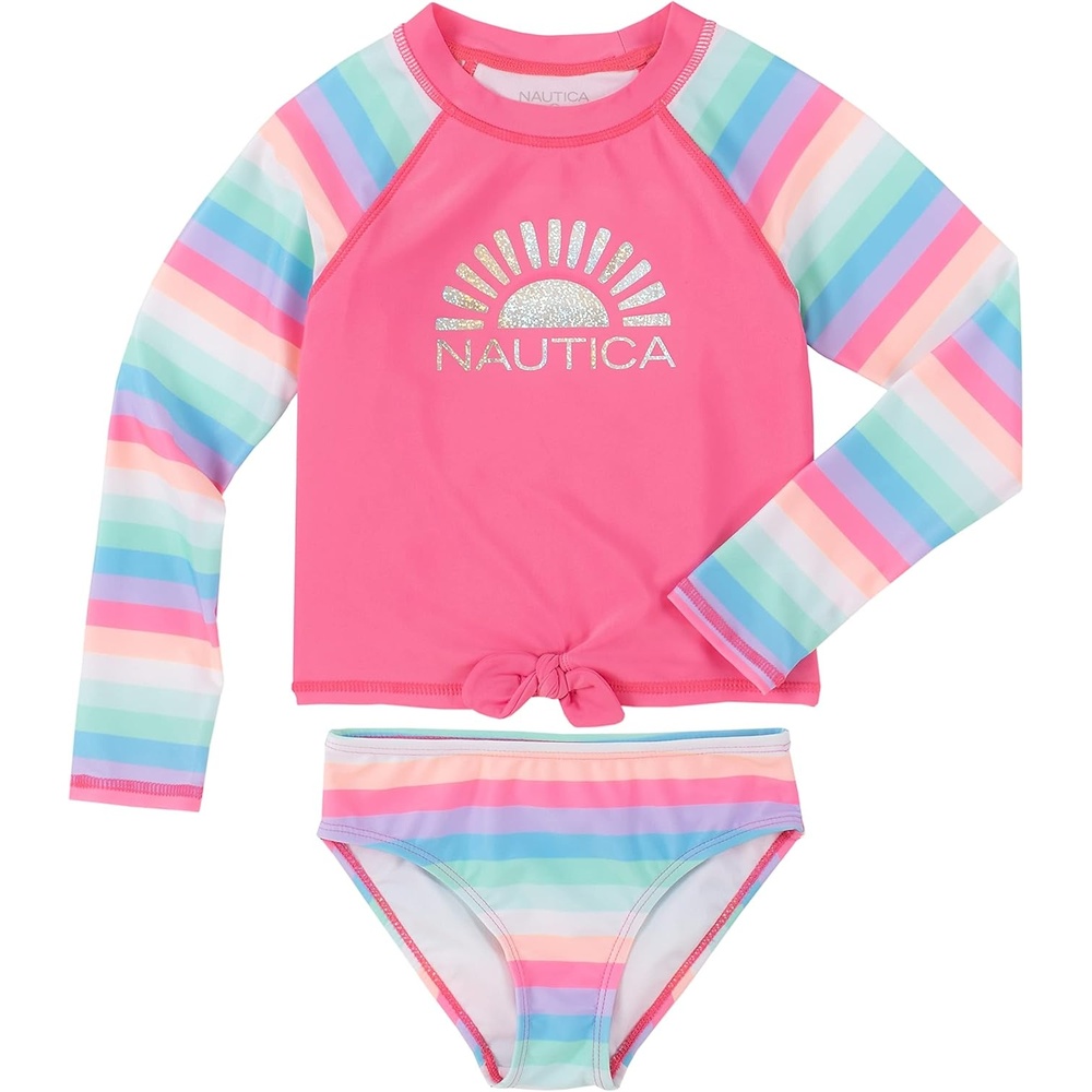 image:imageNautica Girls Twopiece Rashguard Swimsuit Set UPF 50 Sun Protection QuickDry Bathing SuitPink Sunset