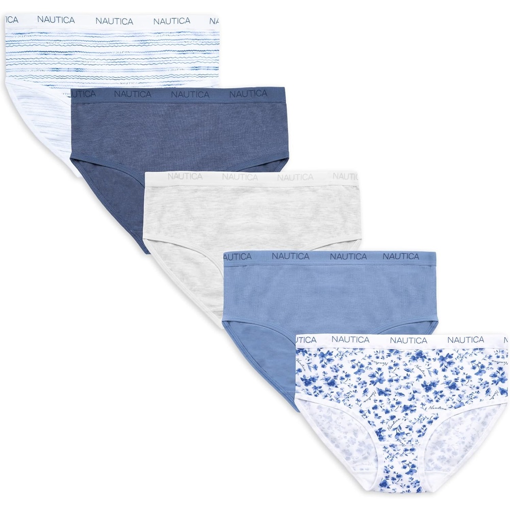 image:imageNautica Girls Underwear Briefs 5 Pack Comfort Stretch MidWaist Breathable Cotton Underwear Panties for Girls 412FloralBlueGreyStripe