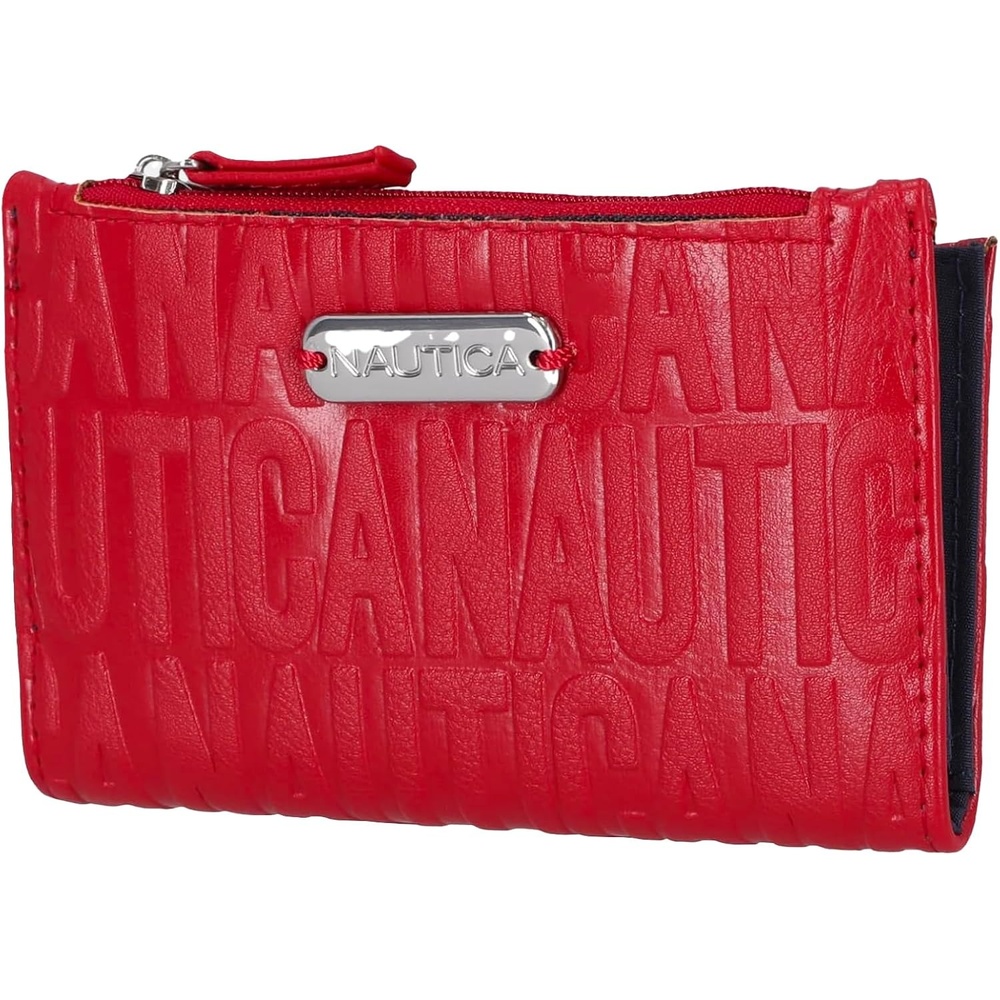 image:imageNautica High Tide Small Wallet for Women RFID Blocking Slim Credit Card Holder with Zipper Coin Pocket Bifold Compact Wallet with ID Window Red PrintedRed Printed