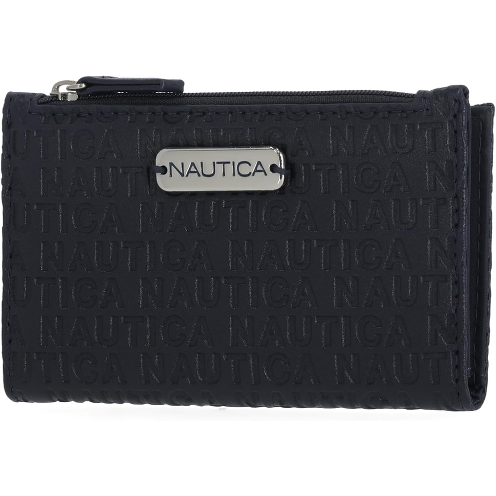image:imageNautica High Tide Small Wallet for Women RFID Blocking Slim Credit Card Holder with Zipper Coin Pocket Bifold Compact Wallet with ID Window Red PrintedIndigo
