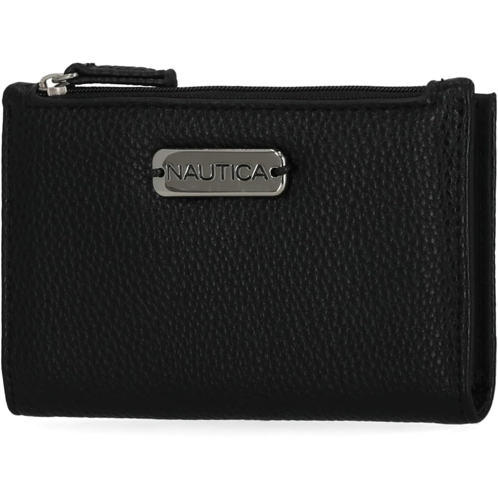 image:imageNautica High Tide Small Wallet for Women RFID Blocking Slim Credit Card Holder with Zipper Coin Pocket Bifold Compact Wallet with ID Window Red PrintedBlack