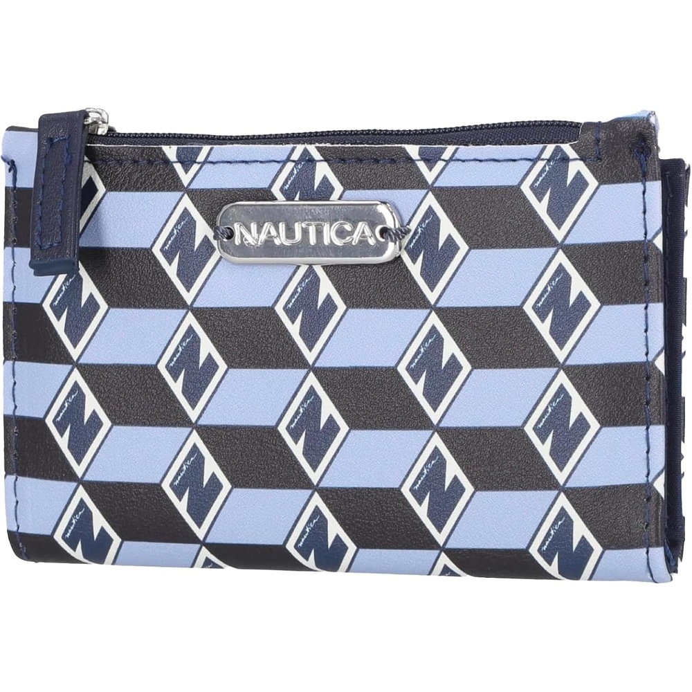 image:imageNautica High Tide Small Wallet for Women RFID Blocking Slim Credit Card Holder with Zipper Coin Pocket Bifold Compact Wallet with ID Window Red PrintedGlacial Blue