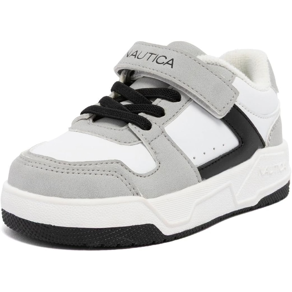 image:imageNautica Kids Adjustable Strap Shoes  Comfortable Casual Sneakers for Boys and Girls Toddlers amp Little KidsWhite Black Grey