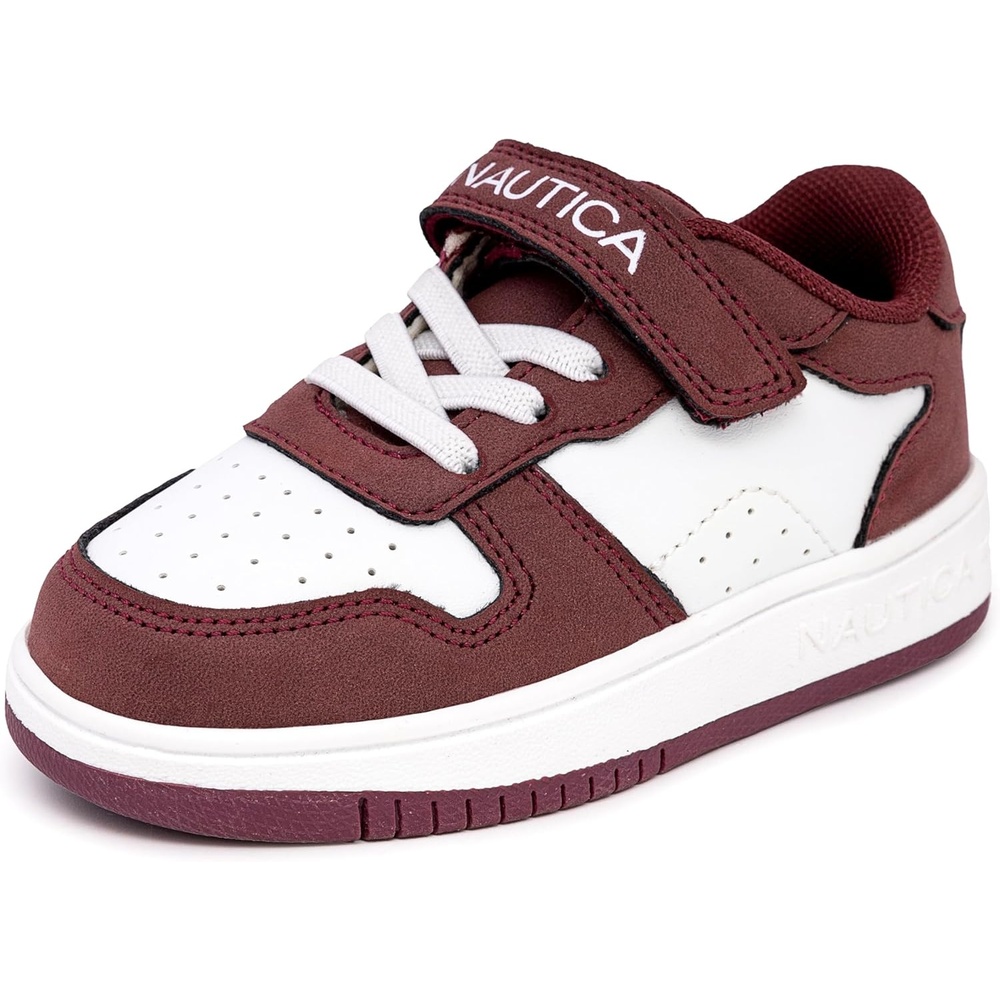 image:imageNautica Kids Adjustable Strap Shoes  Comfortable Casual Sneakers for Boys and Girls Toddlers amp Little KidsWhite Burgundy