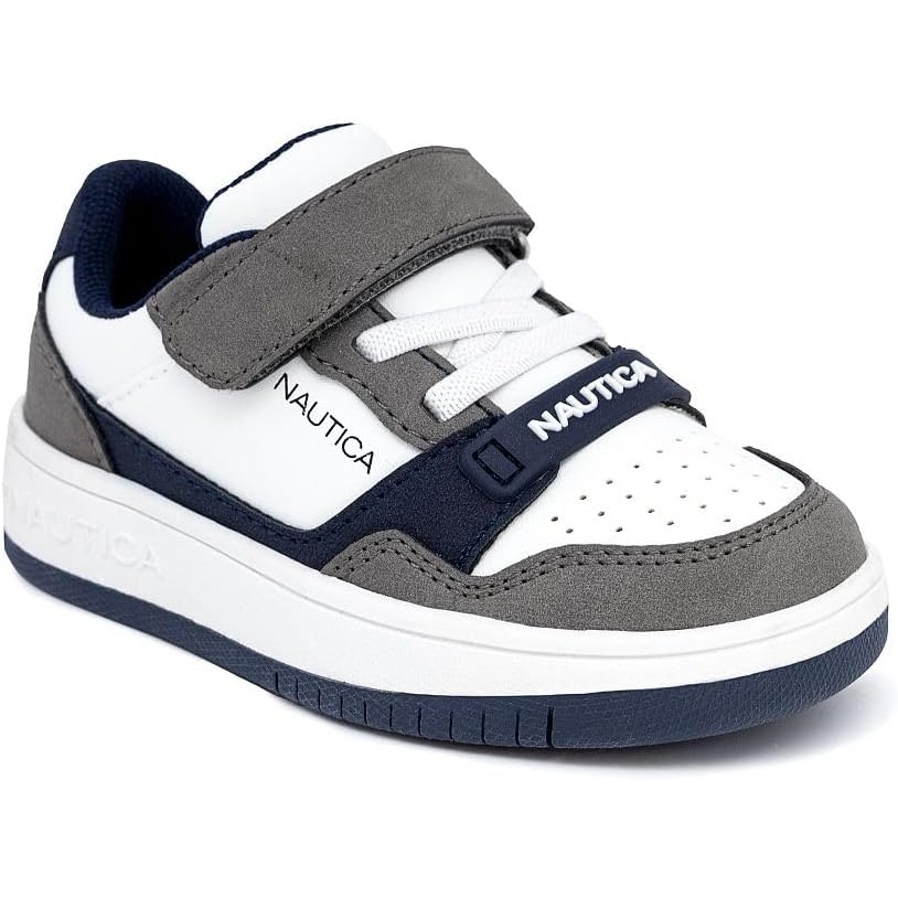 image:imageNautica Kids Adjustable Strap Shoes  Comfortable Casual Sneakers for Boys and Girls Toddlers amp Little KidsWhite Grey Navyseaspray