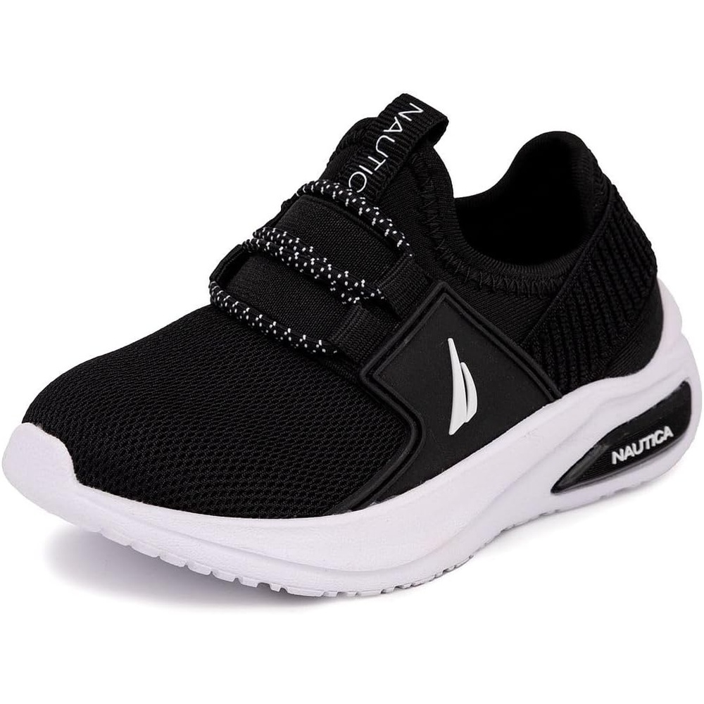 image:imageNautica Kids Athletic SlipOn Sneakers Comfortable Bungee Running Shoes for Boys and Girls Stylish and Supportive Footwear for Active Kids Big KidLittle KidToddlerBlack Whitemolded