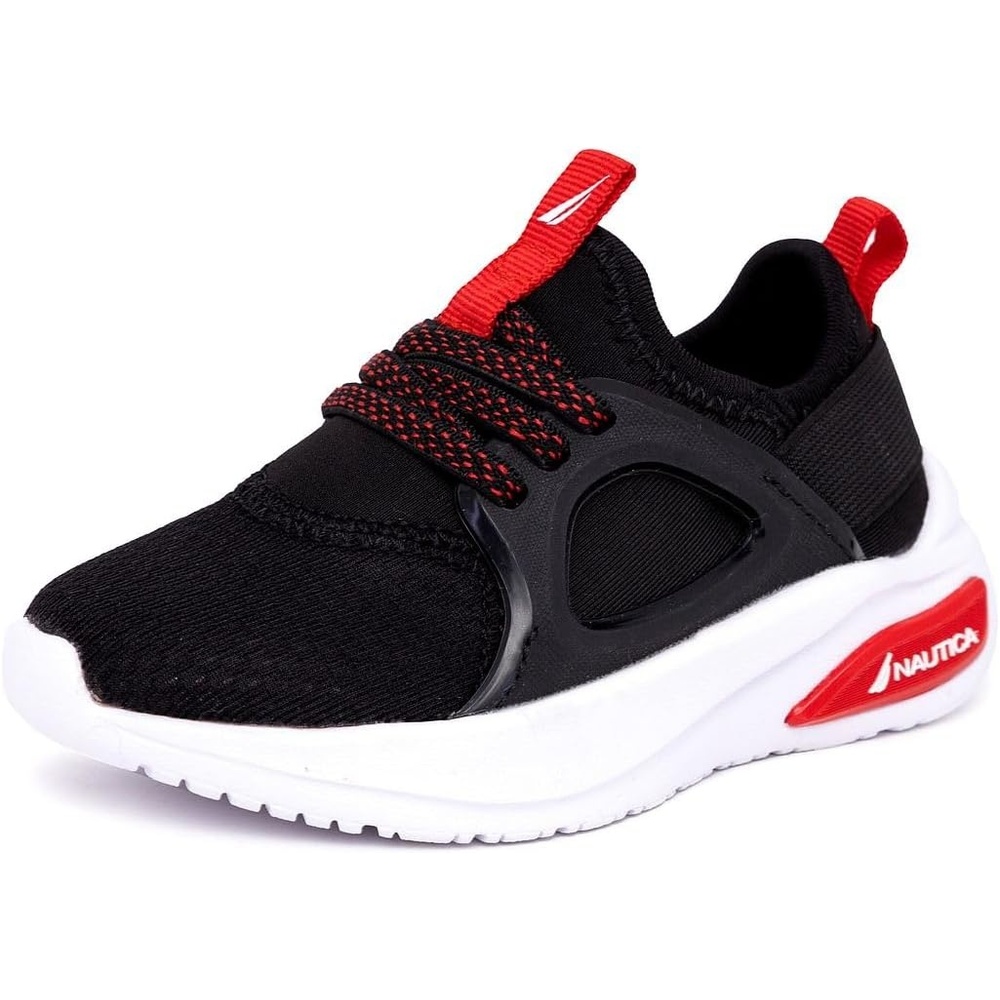 image:imageNautica Kids Athletic SlipOn Sneakers Comfortable Bungee Running Shoes for Boys and Girls Stylish and Supportive Footwear for Active Kids Big KidLittle KidToddlerBlack Redsplash
