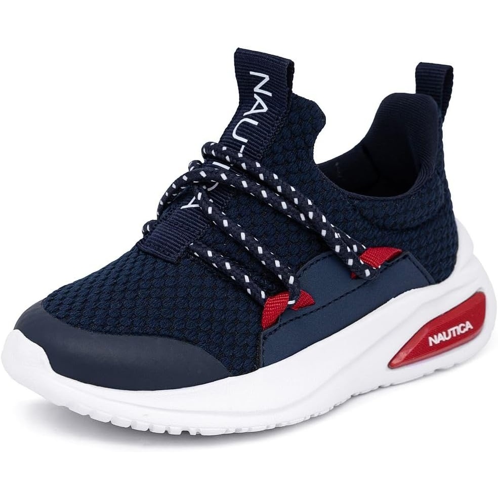 image:imageNautica Kids Athletic SlipOn Sneakers Comfortable Bungee Running Shoes for Boys and Girls Stylish and Supportive Footwear for Active Kids Big KidLittle KidToddlerNavy White Redswimm