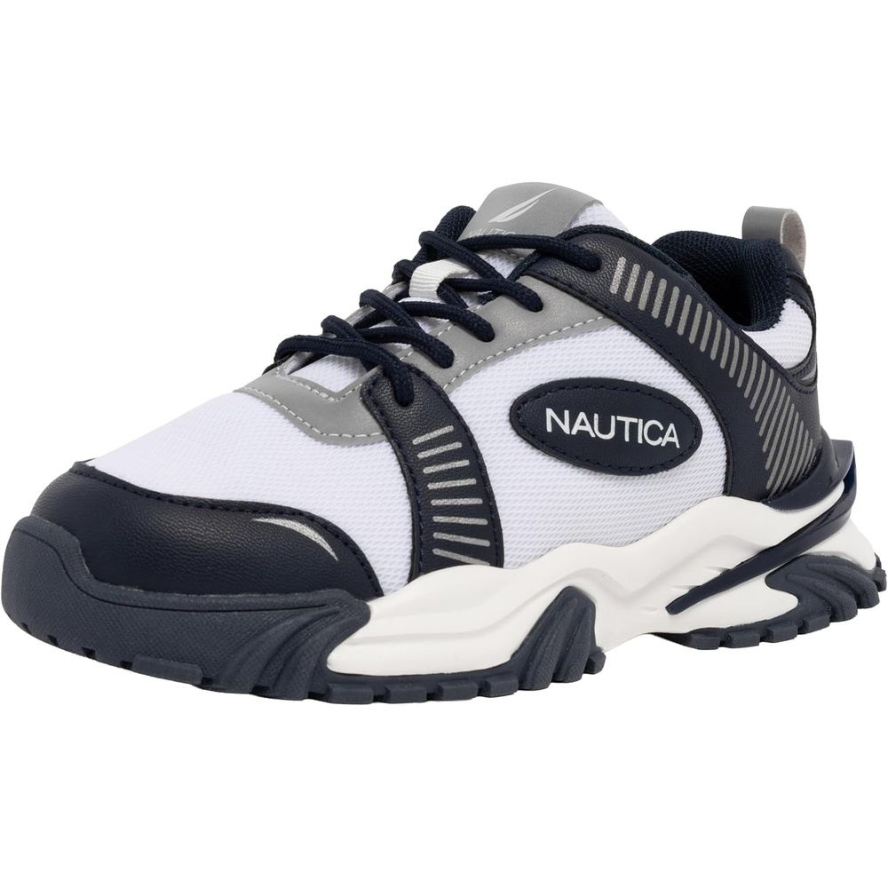 image:imageNautica Kids Boys amp Girls LaceUp Sneakers  Athletic Shoes for Running amp Walking with Cushioned Insole and Comfortable Fit for Big and Little KidsNavy White Grey