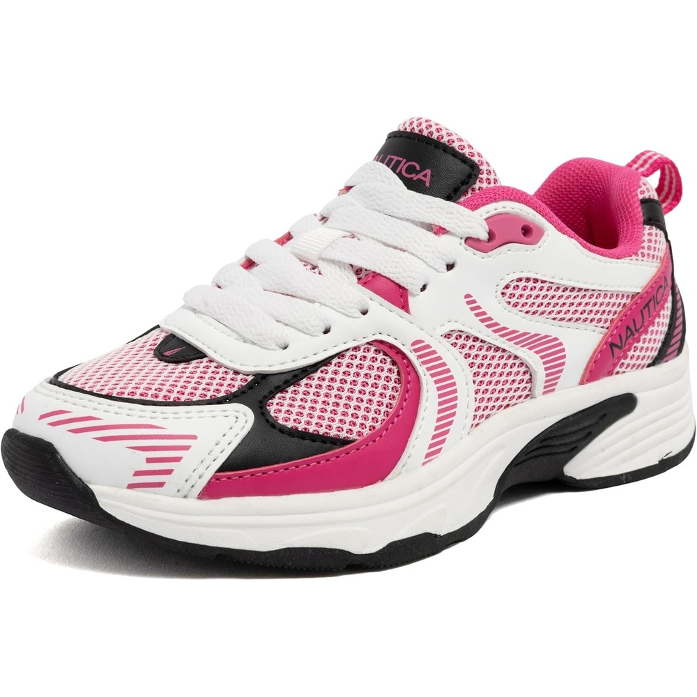 image:imageNautica Kids Boys amp Girls LaceUp Sneakers  Athletic Shoes for Running amp Walking with Cushioned Insole and Comfortable Fit for Big and Little KidsWhite Black Pink