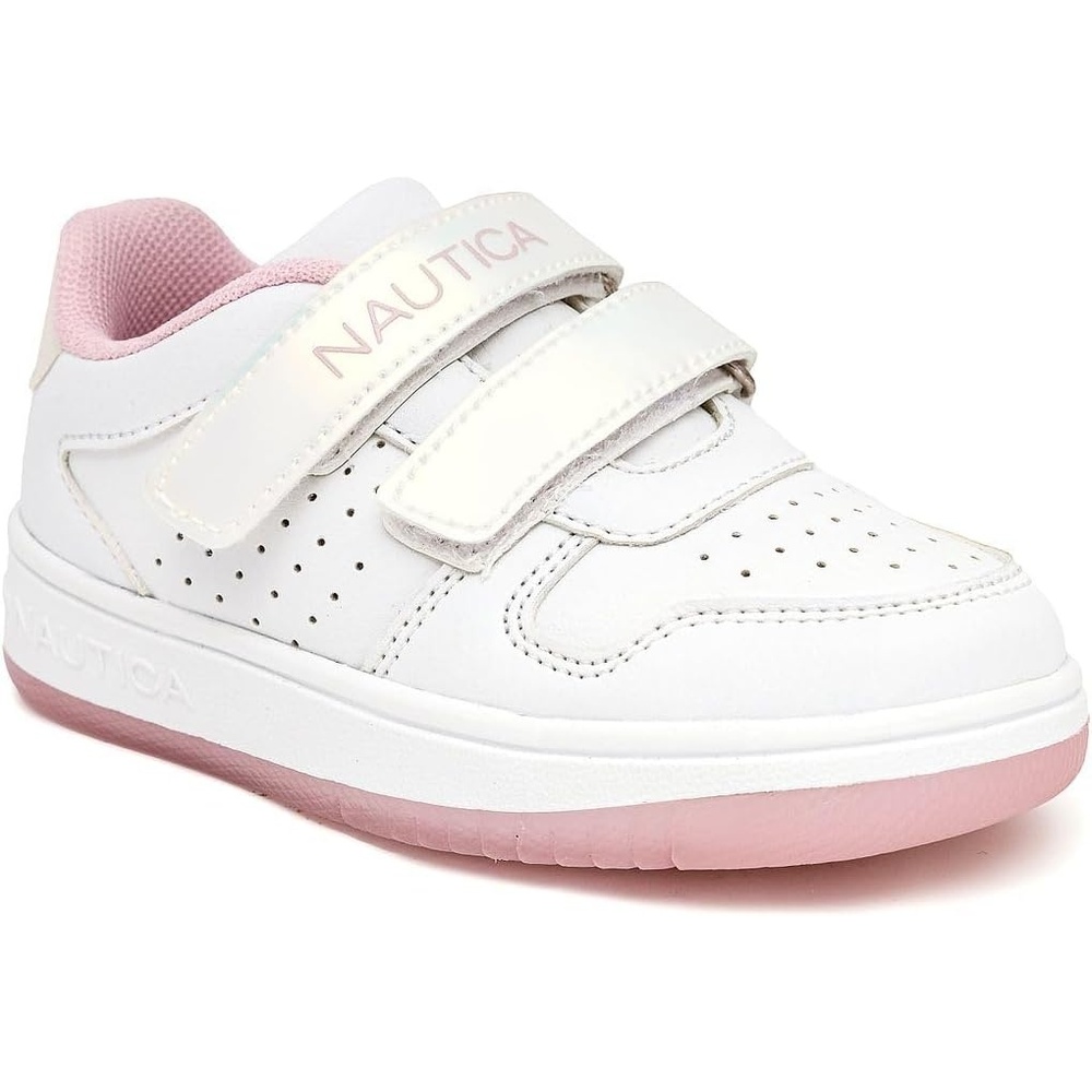image:imageNautica Kids Girls Double Strap Sneakers Classic Low Top Athletic Shoes Cushioned Comfort Tennis Sneakers for School Play Casual WearWhite Iridescentstafford