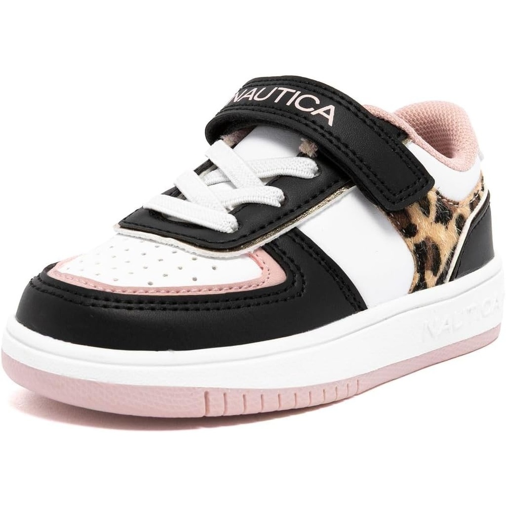image:imageNautica Kids Girls Sneakers with Adjustable Strap and Bungee Straps Comfortable Casual Shoes ToddlerLittle KidBlack Pink Leopard