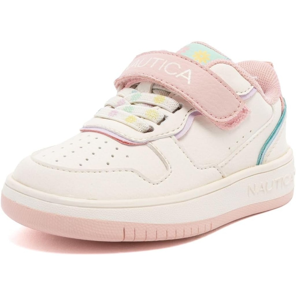 image:imageNautica Kids Girls Sneakers with Adjustable Strap and Bungee Straps Comfortable Casual Shoes ToddlerLittle KidBone Pastelsaisy