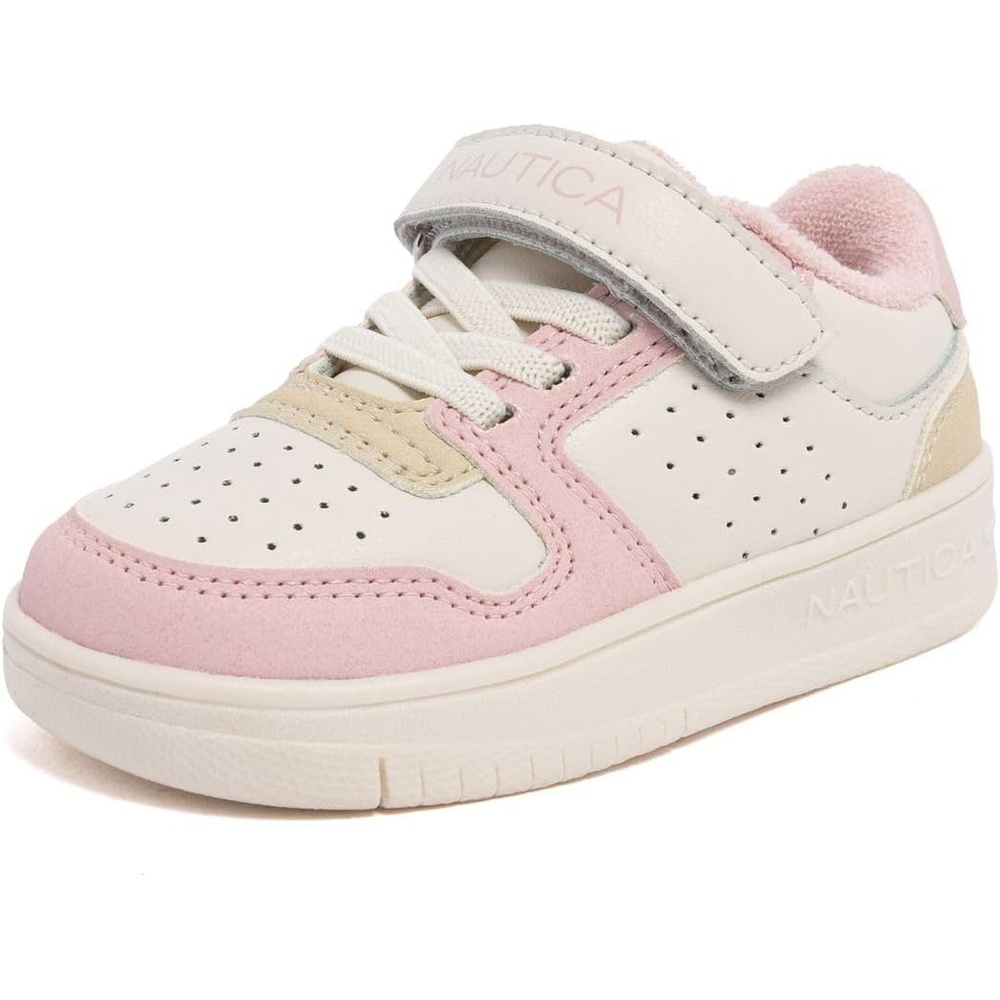 image:imageNautica Kids Girls Sneakers with Adjustable Strap and Bungee Straps Comfortable Casual Shoes ToddlerLittle KidBone Tan Pink