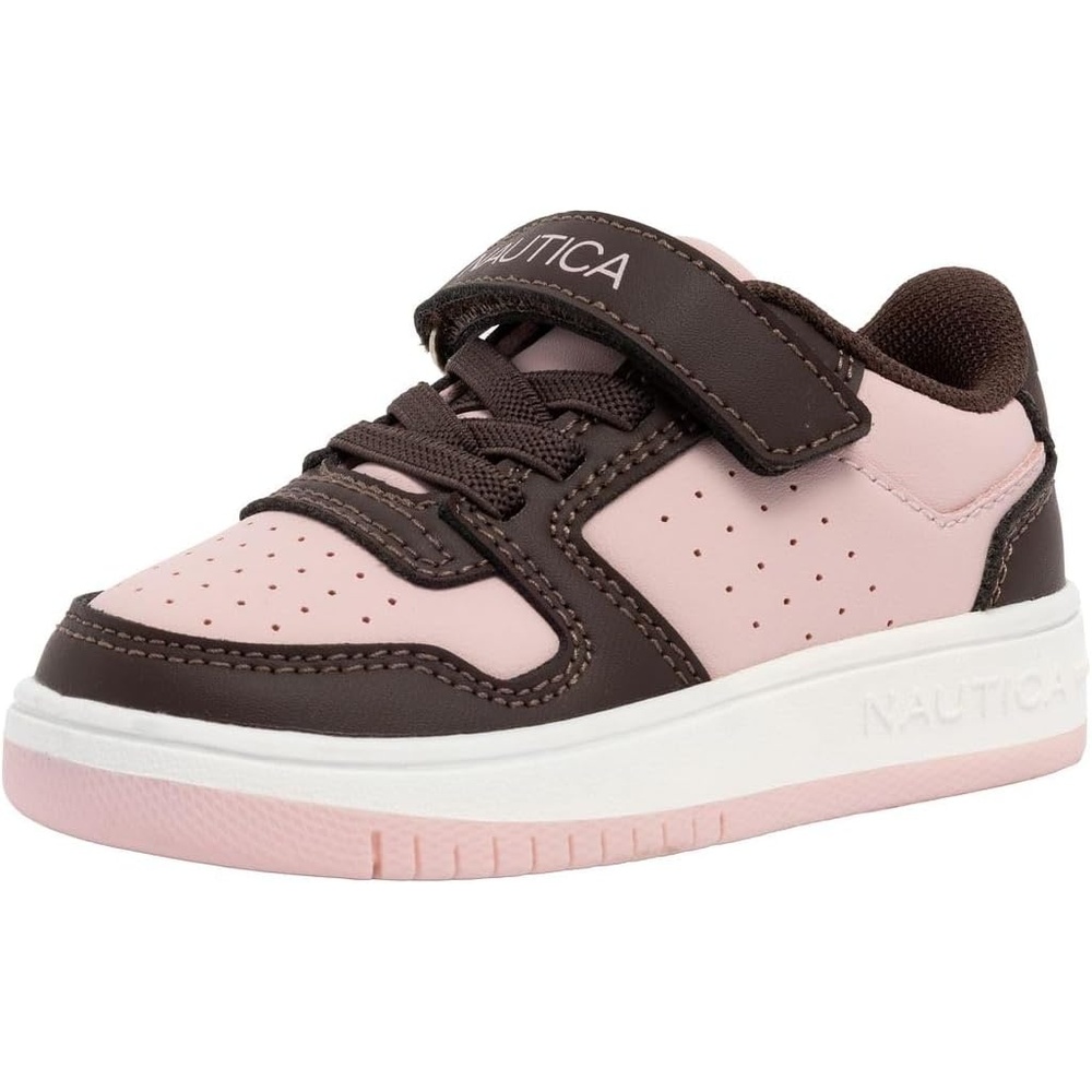 image:imageNautica Kids Girls Sneakers with Adjustable Strap and Bungee Straps  Comfortable Casual Shoes ToddlerLittle KidBrown Light Pink