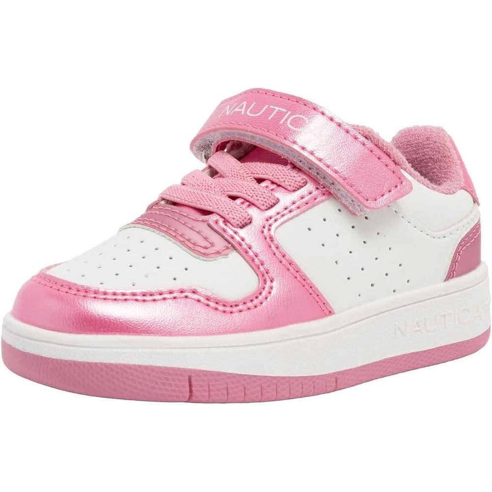 image:imageNautica Kids Girls Sneakers with Adjustable Strap and Bungee Straps  Comfortable Casual Shoes ToddlerLittle KidPink Metallic