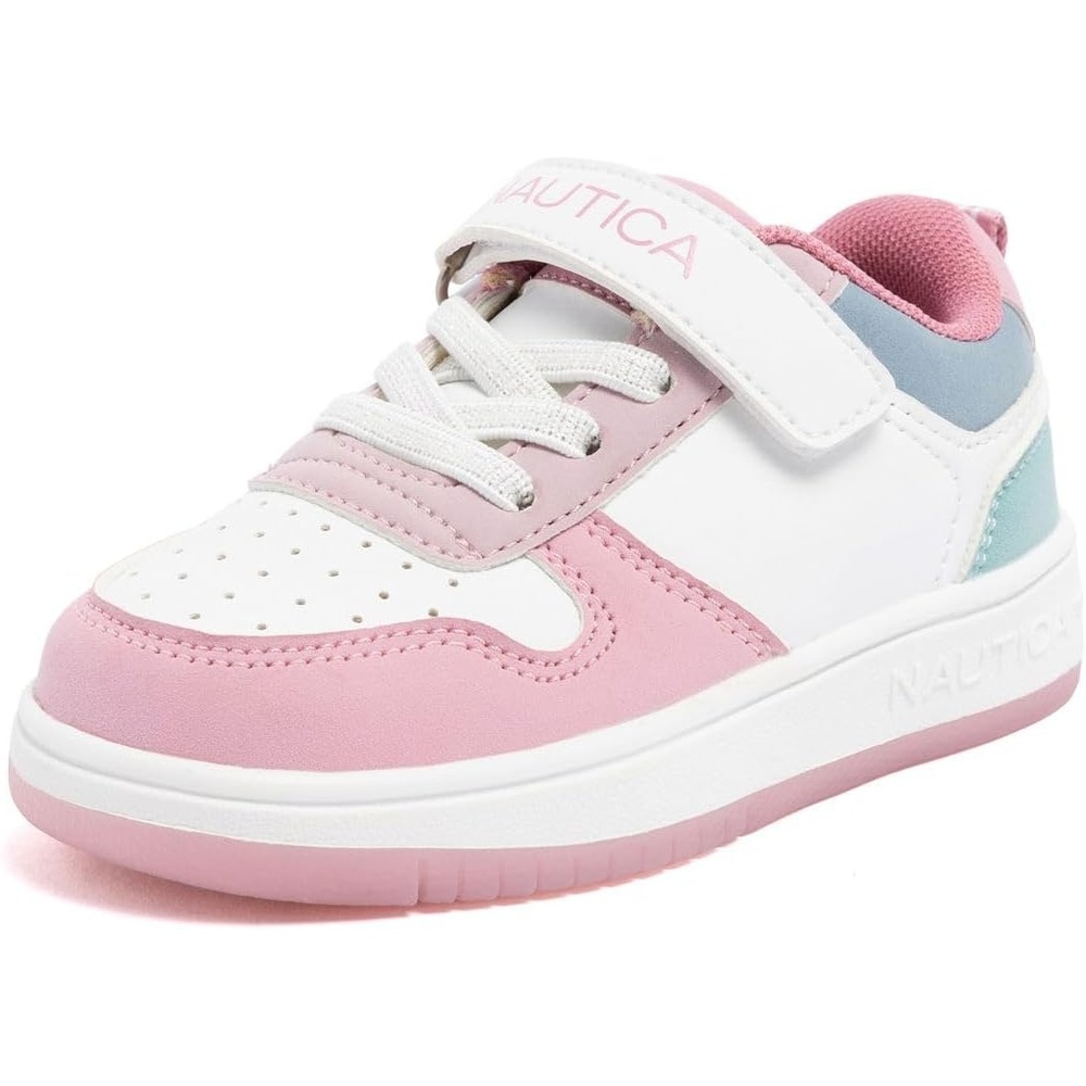 image:imageNautica Kids Girls Sneakers with Adjustable Strap and Bungee Straps Comfortable Casual Shoes ToddlerLittle KidPink White Teal