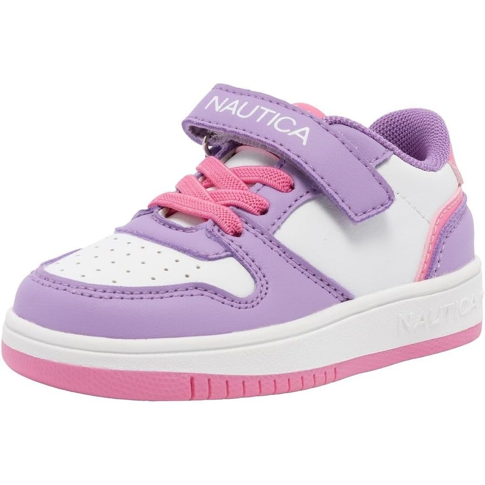 image:imageNautica Kids Girls Sneakers with Adjustable Strap and Bungee Straps  Comfortable Casual Shoes ToddlerLittle KidPurple White Pinkseli
