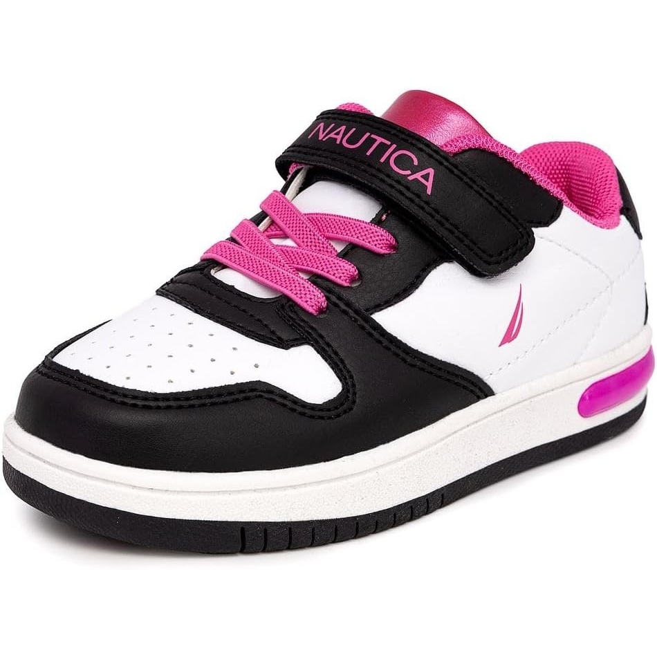 image:imageNautica Kids Girls Sneakers with Adjustable Strap and Bungee Straps Comfortable Casual Shoes ToddlerLittle KidWhite Black Pink
