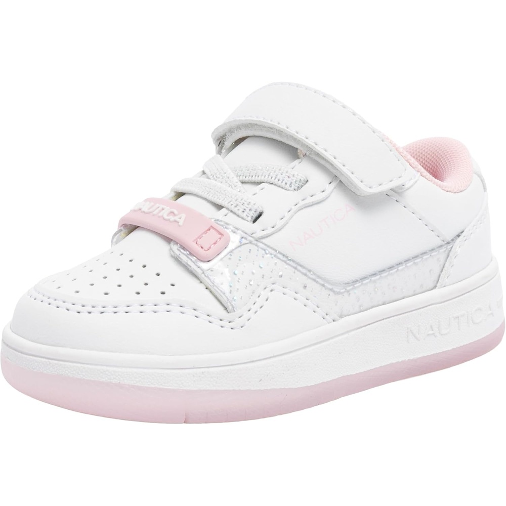 image:imageNautica Kids Girls Sneakers with Adjustable Strap and Bungee Straps Comfortable Casual Shoes ToddlerLittle KidWhite Iridescent Pink