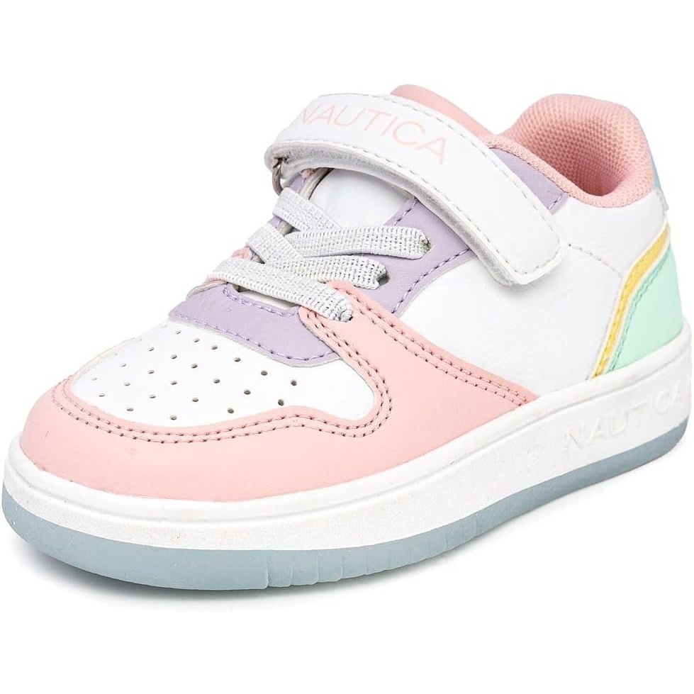 image:imageNautica Kids Girls Sneakers with Adjustable Strap and Bungee Straps  Comfortable Casual Shoes ToddlerLittle KidWhite Pastel