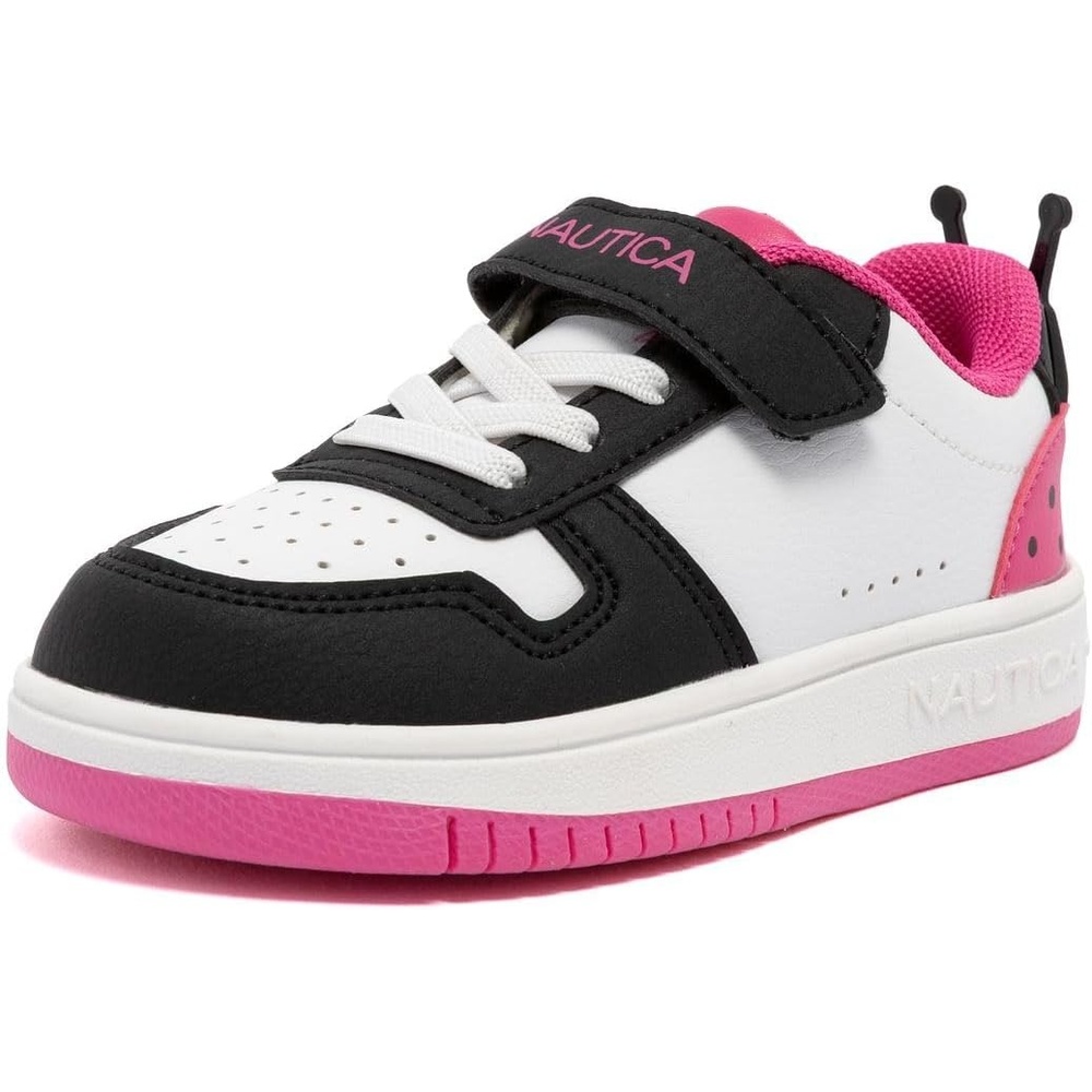 image:imageNautica Kids Girls Sneakers with Adjustable Strap and Bungee Straps Comfortable Casual Shoes ToddlerLittle KidWhite Pink Black
