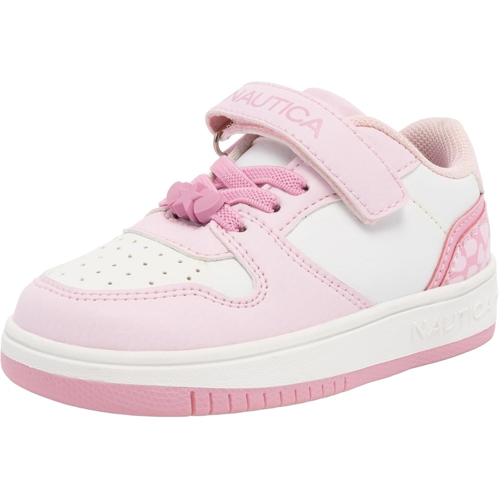 image:imageNautica Kids Girls Sneakers with Adjustable Strap and Bungee Straps  Comfortable Casual Shoes ToddlerLittle KidWhite Pink White